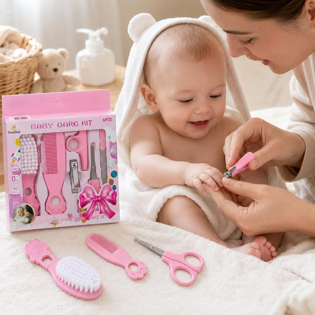 Baby Nail Care Kit 6 Pcs Newborn Grooming Set, BPA Free Infant Manicure Pedicure Tools with Hair Brush Comb for Baby Toddler Care (Pink) - image 7