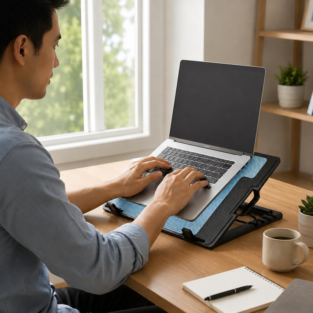 Laptop Cooling Pad with Adjustable Stand, USB-Powered Quiet Fan, LED Light and Anti-Slip Surface for Office, Gaming and Notebook Use, ZR450 (Blue) - image 6