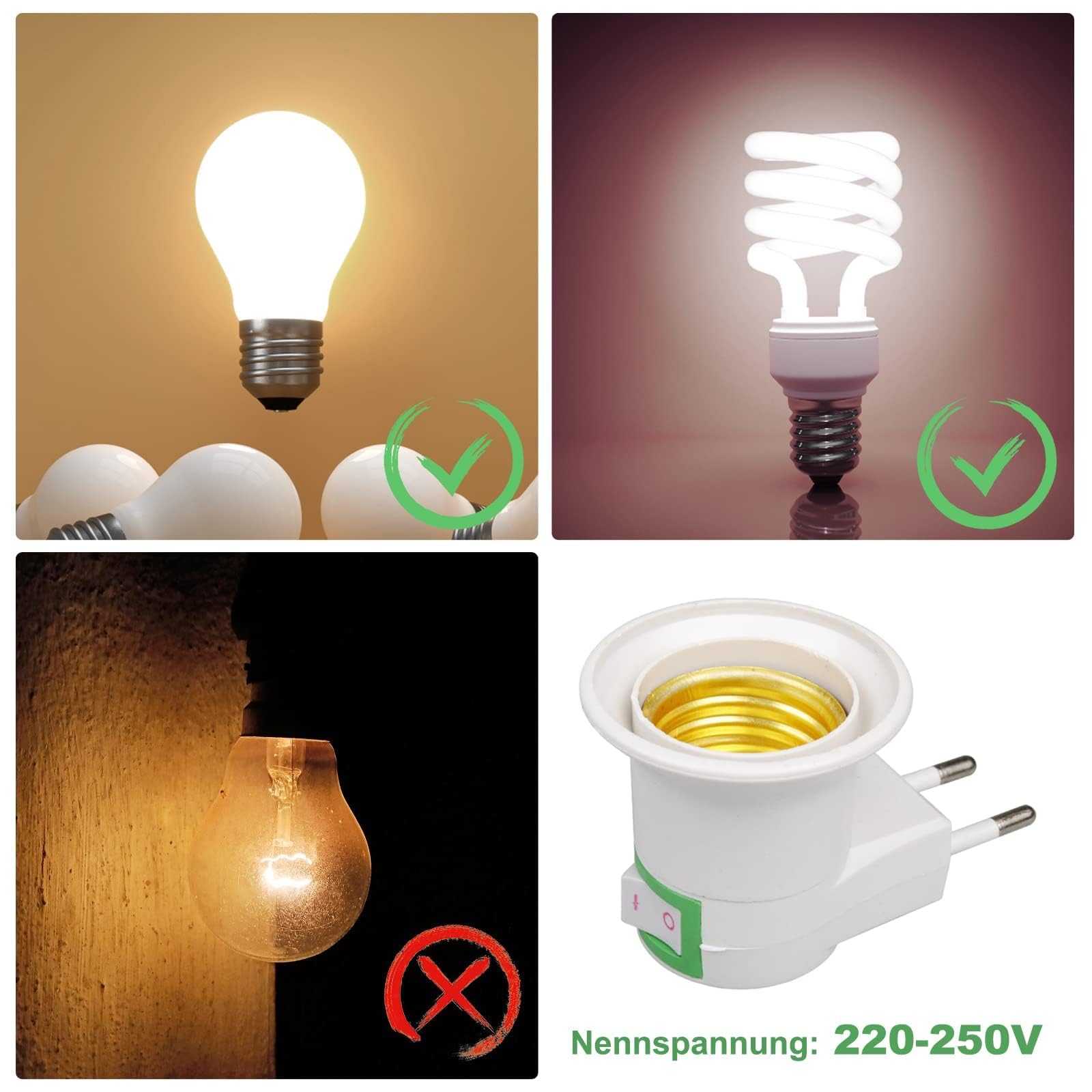 Light Socket To Plug Adapter E27 With Switch 2 Pin Converter Plug Bulb Holder Power Extension Socket Electrical Lamp Holder Socket Adapter Home Office Travel Use (3 Pcs) - image 4