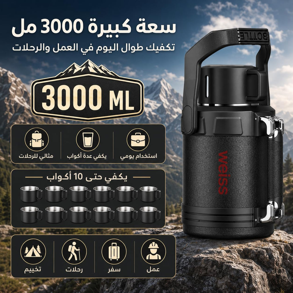 Water Bottle 3L, 316 Stainless Steel Vacuum Insulated Large Flask with Leakproof Lid, 24-Hour Cold Retention for Hot and Cold Drinks, Camping, Office and Home, F-1523, Black - image 3