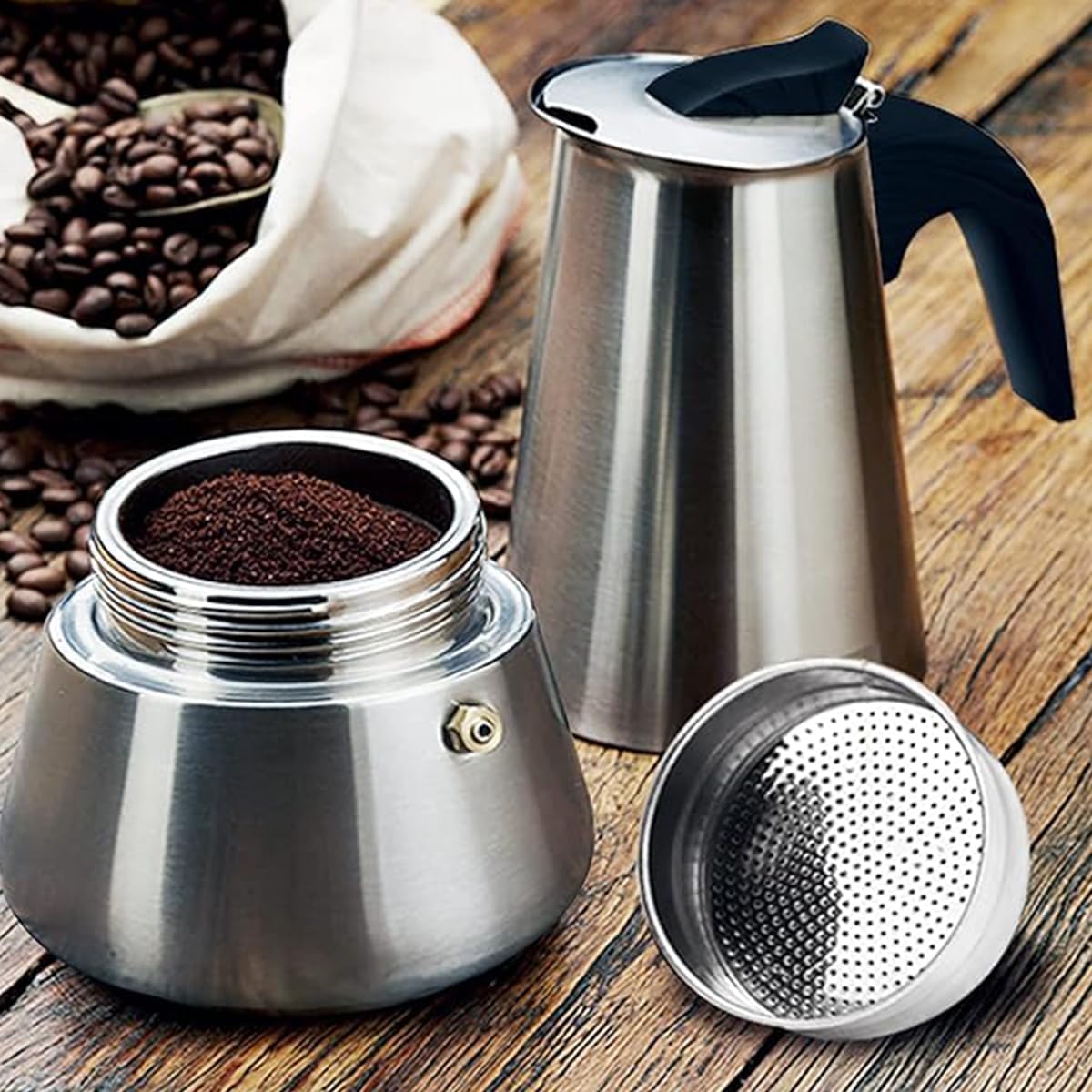 Espresso Maker 2 Cup, Stainless Steel Stovetop Moka Pot, Portable Italian Coffee Brewer with Fast Heating, Induction Compatible for Home, Office and Kitchen - image 6