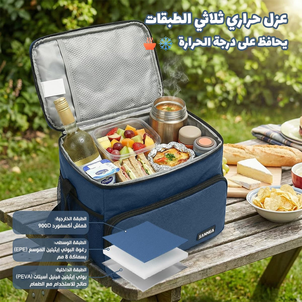 Lunch Bag 12 L, Insulated Thermal Cooler Tote, Waterproof Leakproof Food Storage for Work, School, Travel and Picnic, Hot and Cold Meals, Beach Design, BB-544 (Dark Blue) - image 5