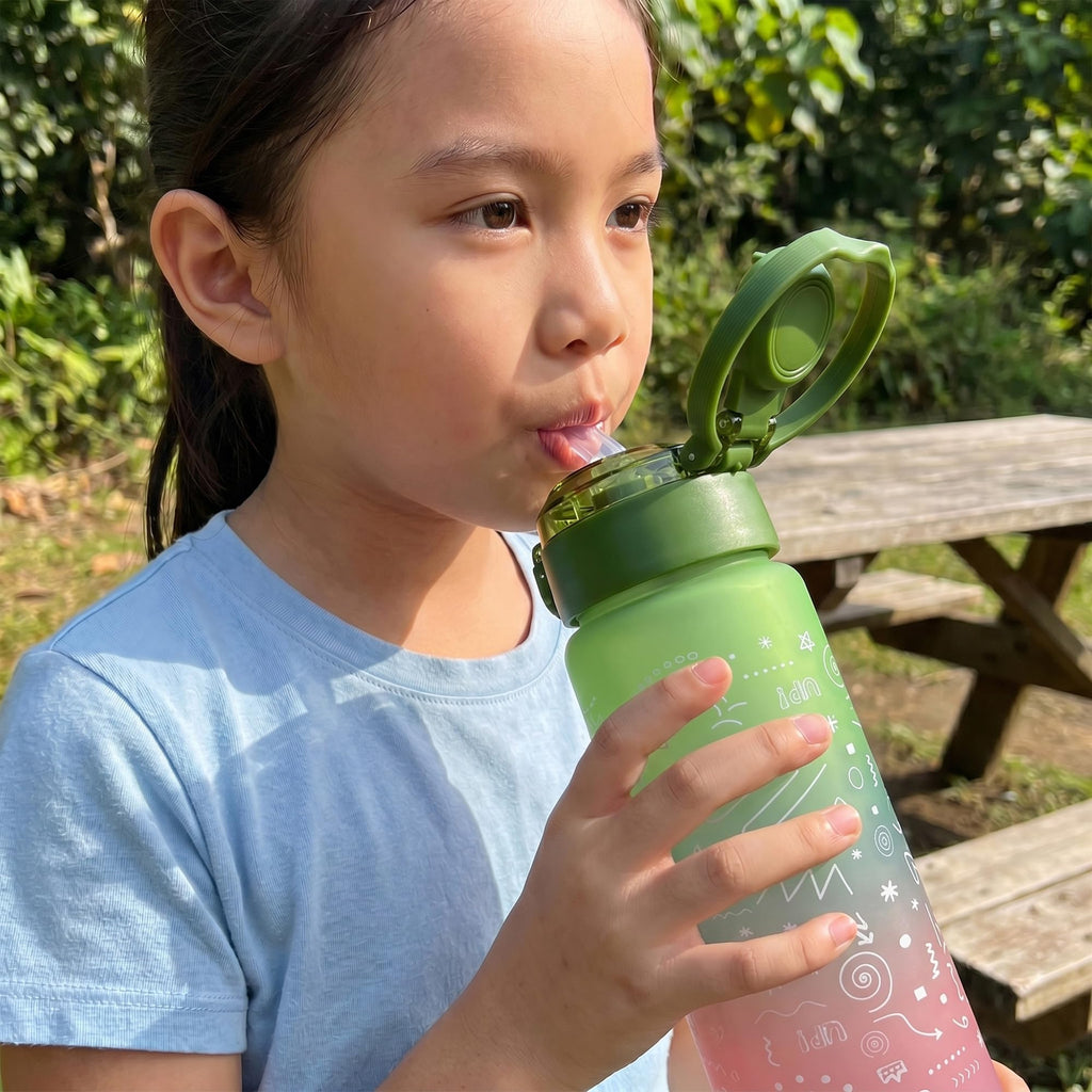 Water Bottle 800ml with Carry Handle, Leak-Resistant BPA-Free Plastic Sports Bottle for Gym, School, Travel, Office and Outdoor Use, FL-1266, Green - image 6