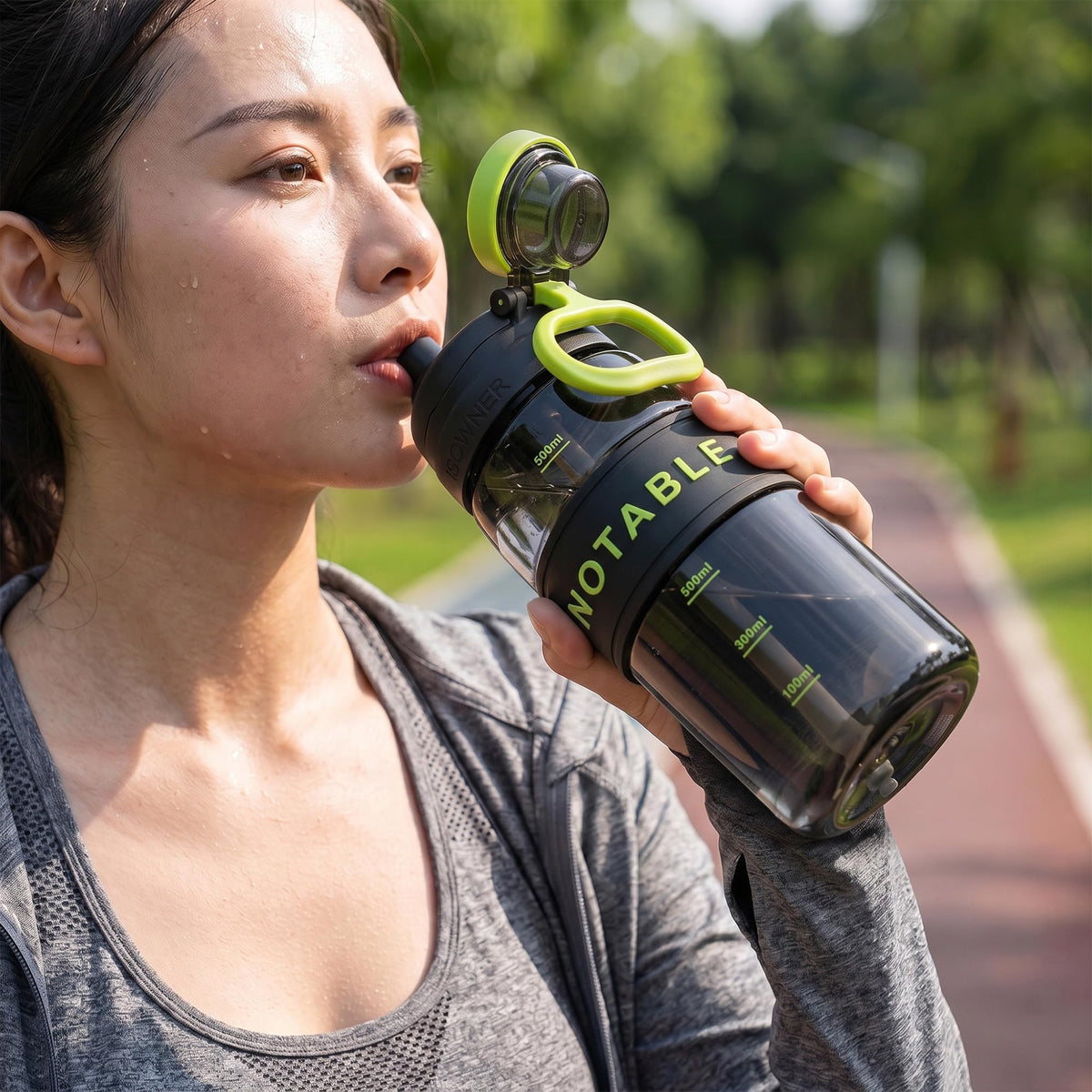 Water Bottle 500ml with Straw, BPA-Free Lightweight Plastic Sports Bottle with Leak-Resistant Lid for School, Gym, Fitness, Outdoor and Travel Use, FL-1315, Black - image 6