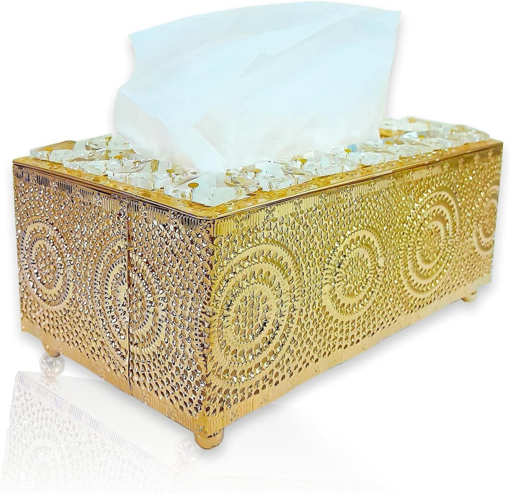 Tissue Box Holder Crystal Accent, Gold ABS Rectangular Tissue Box Cover and Facial Tissue Dispenser for Living Room, Bedroom, Bathroom, Office and Tabletop Décor - image 1