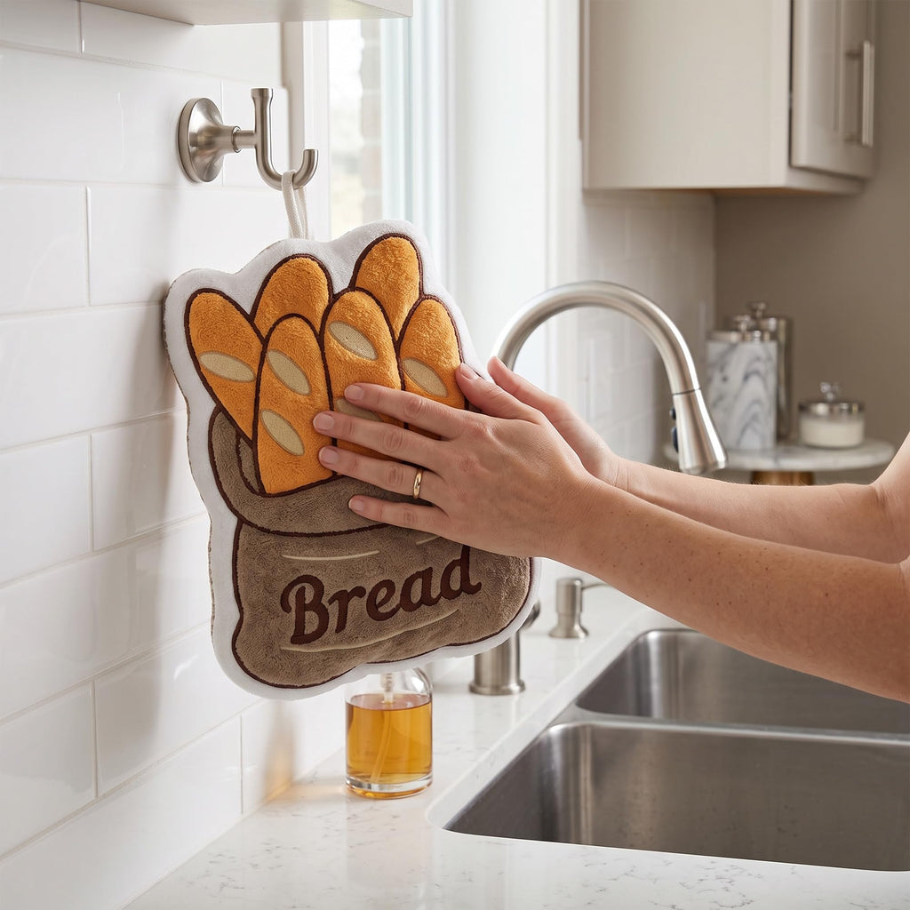 Microfiber Kitchen Towel with Hanging Loop, Soft Absorbent Quick-Dry Hand and Dish Cloth for Drying Hands, Dishes, Tables and Daily Home Cleaning, J-457B, Bread - image 6