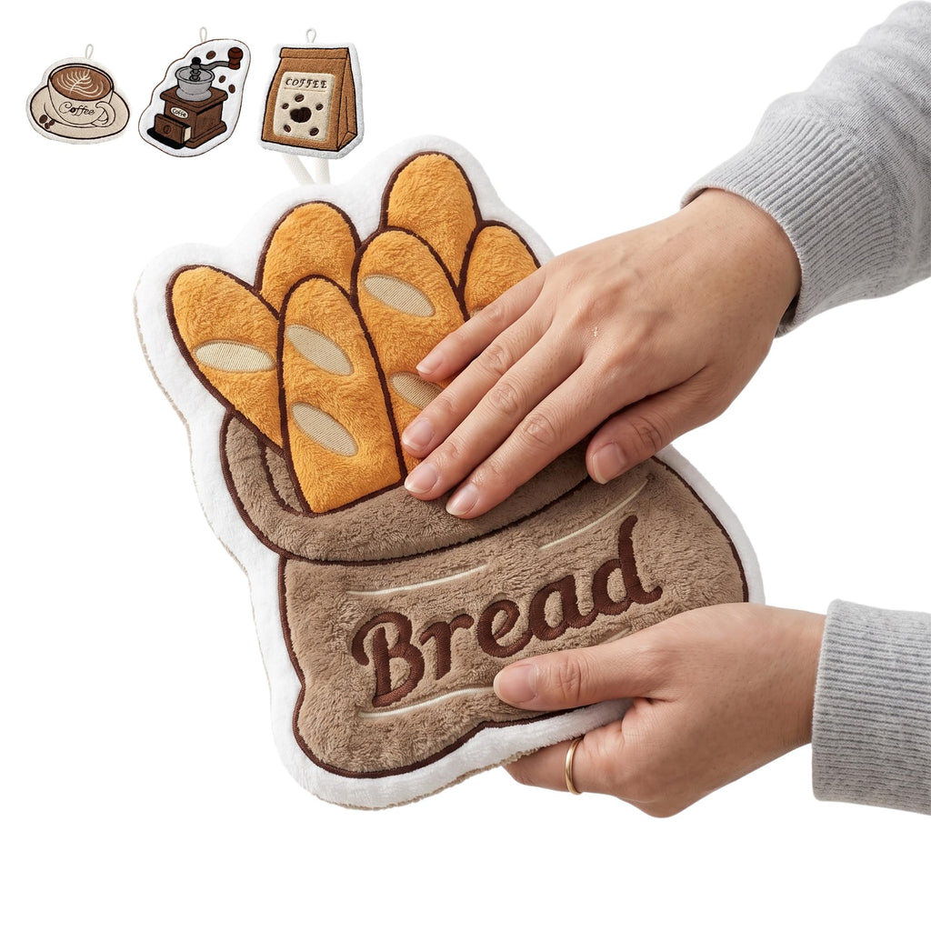 Microfiber Kitchen Towel with Hanging Loop, Soft Absorbent Quick-Dry Hand and Dish Cloth for Drying Hands, Dishes, Tables and Daily Home Cleaning, J-457B, Bread - image 1