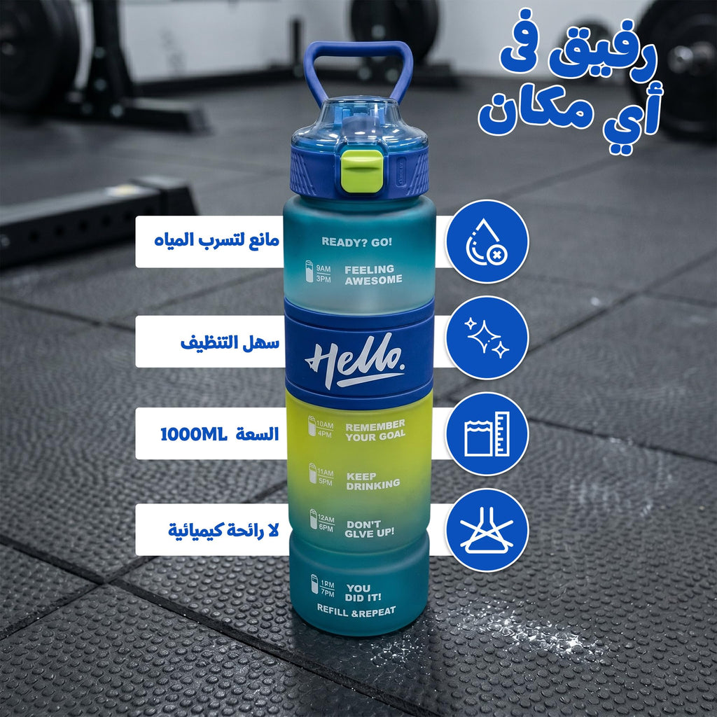 Water Bottle 1L with Straw Lid and Carry Handle, BPA-Free Leak-Resistant Reusable Sports Bottle for Gym, School, Travel and Outdoor Use, FL-230, Blue - image 2