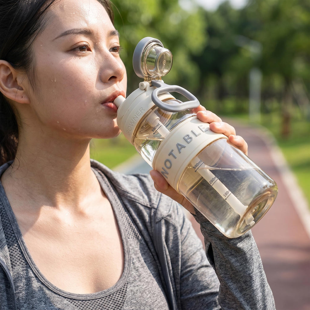 Water Bottle 500ml with Straw, BPA-Free Lightweight Plastic Sports Bottle with Leak-Resistant Lid for School, Gym, Fitness, Outdoor and Travel Use, FL-1315, Beige - image 6