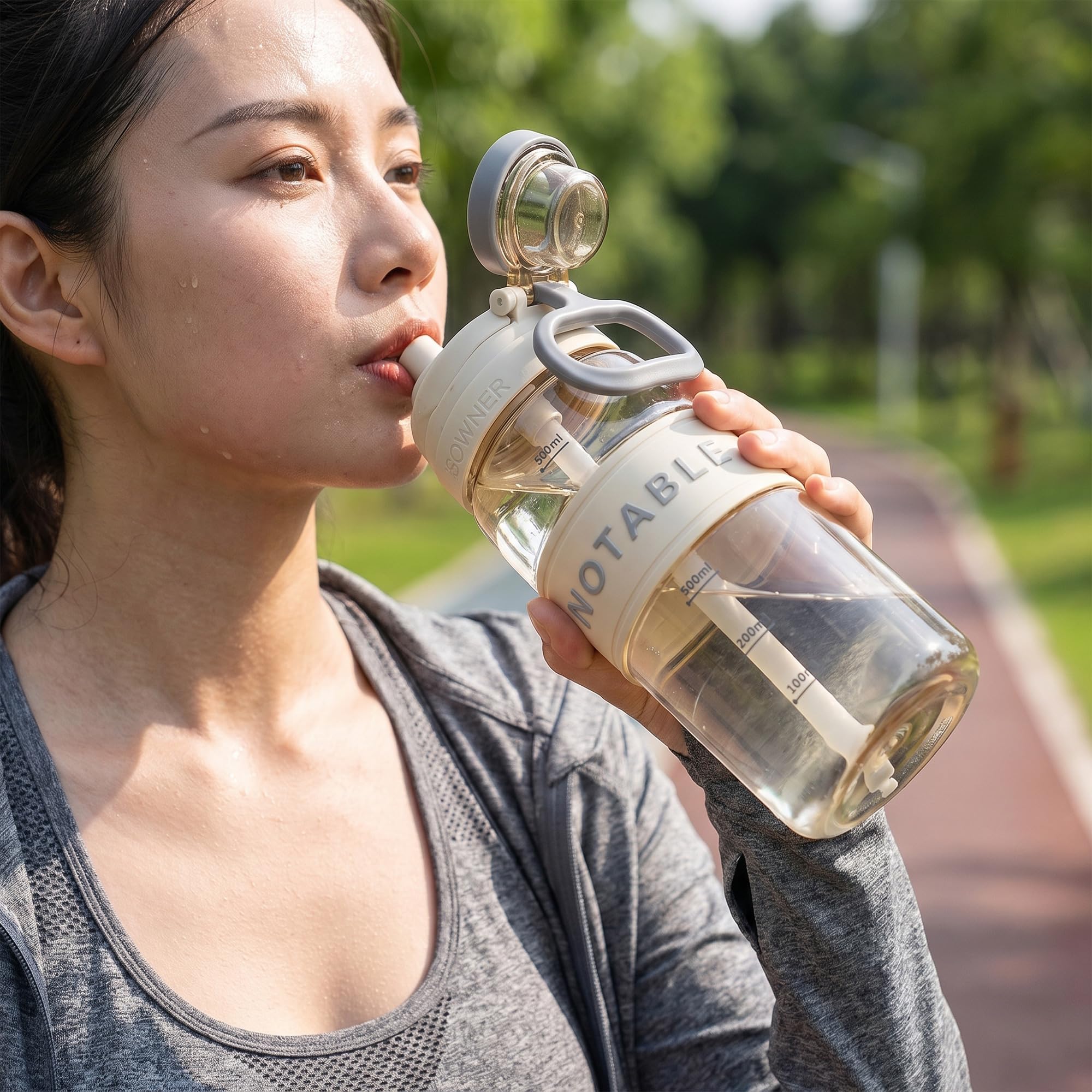 Water Bottle 500ml with Straw, BPA-Free Lightweight Plastic Sports Bottle with Leak-Resistant Lid for School, Gym, Fitness, Outdoor and Travel Use, FL-1315, Beige - image 6