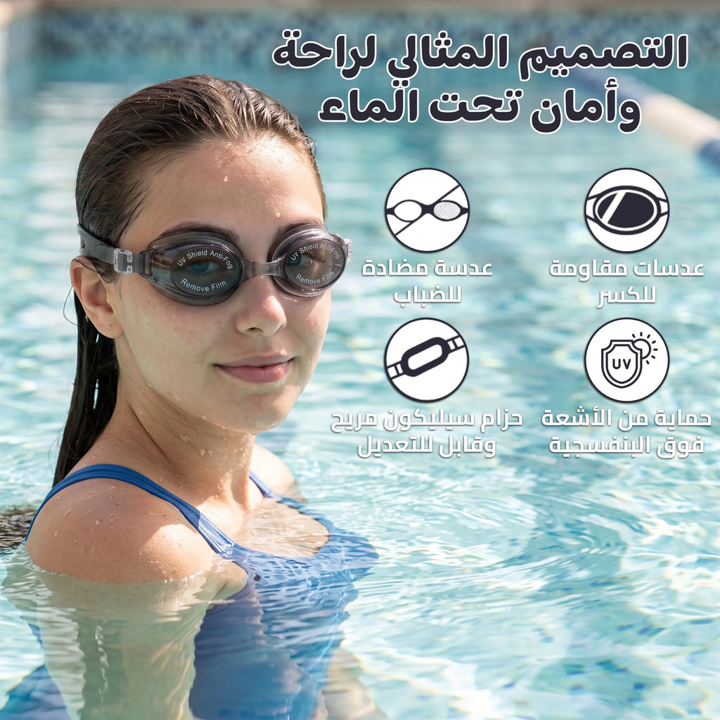 Swimming Goggles with Hypoallergenic Silicone, Shatter-Resistant Lenses and Adjustable Strap, One-Size Swim Glasses for Pool, Beach, Training and Recreational Swimming, SB-380, Black - image 2