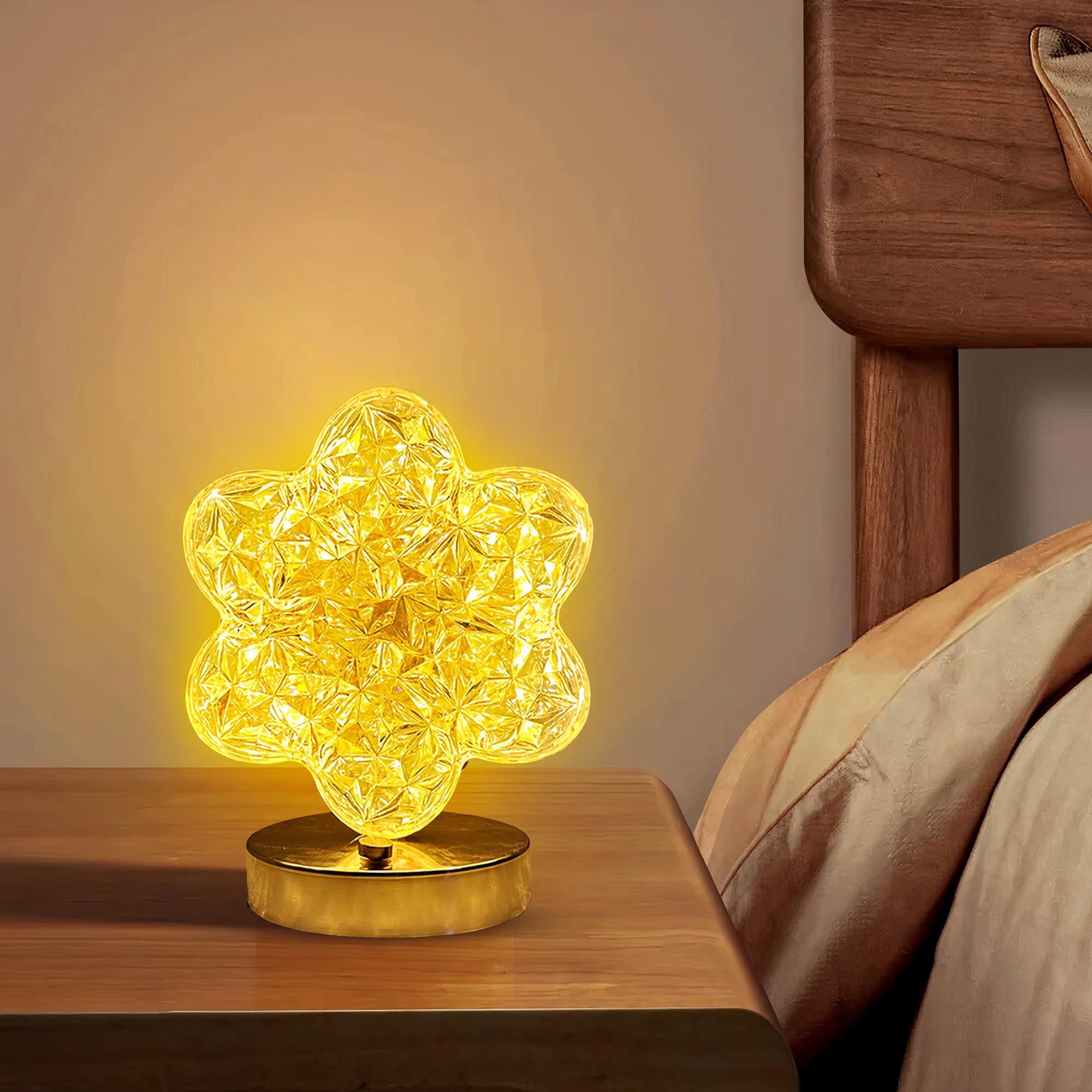 LED Table Lamp, Acrylic Crystal Desk Lamp with 3 Lighting Modes and Touch Dimming, Gold Decorative Bedside Night Light for Bedroom, Living Room and Office - image 6