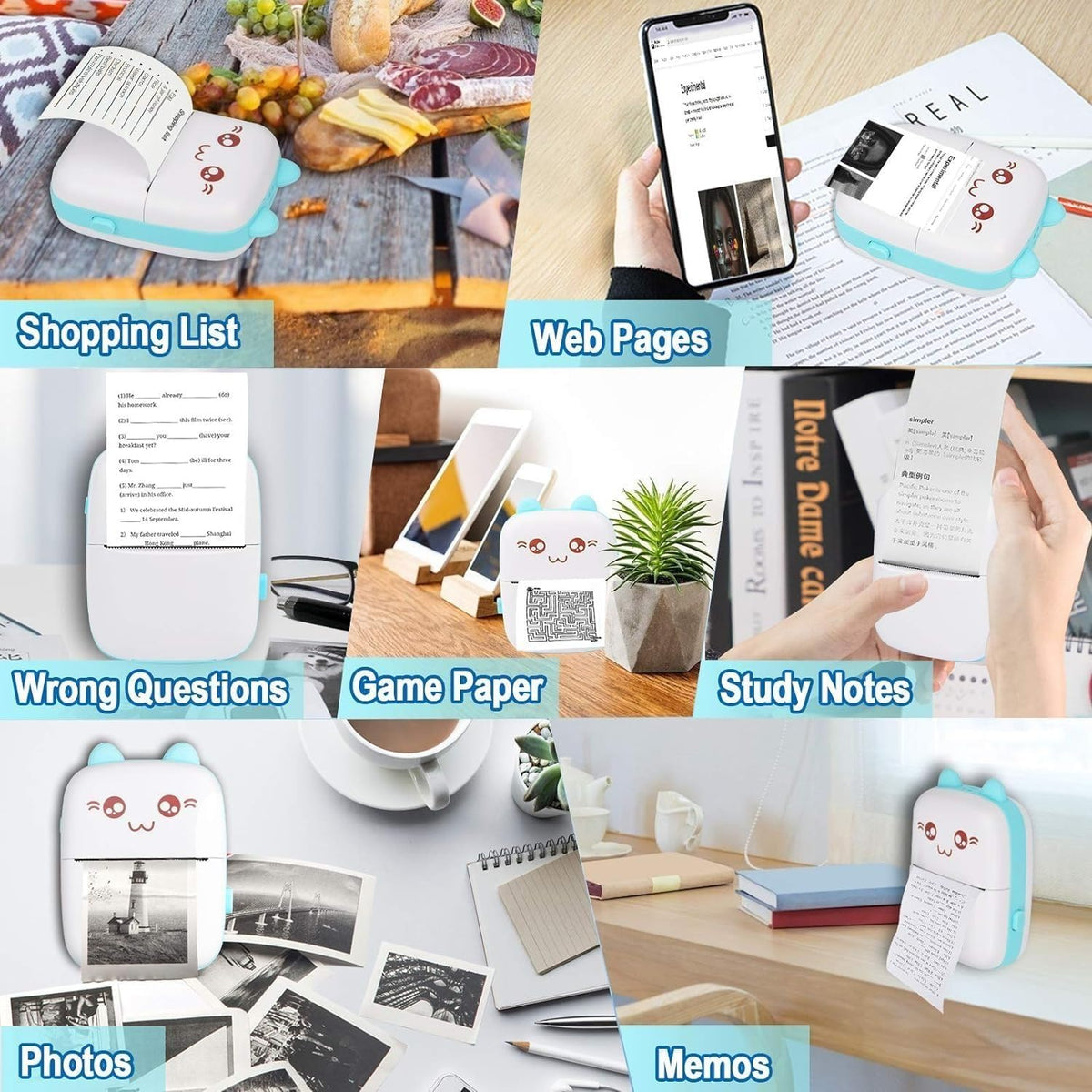 Mini Thermal Printer, Bluetooth Pocket Printer with Inkless Printing, Rechargeable Wireless Photo and Sticker Maker for Notes, Labels and Journals, Android and iOS (Blue) - image 4