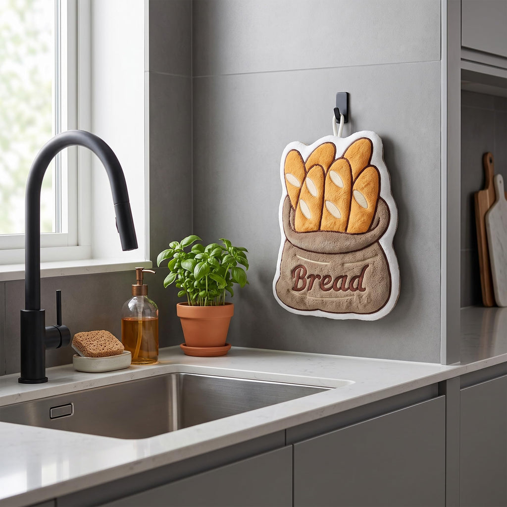 Microfiber Kitchen Towel with Hanging Loop, Soft Absorbent Quick-Dry Hand and Dish Cloth for Drying Hands, Dishes, Tables and Daily Home Cleaning, J-457B, Bread - image 7