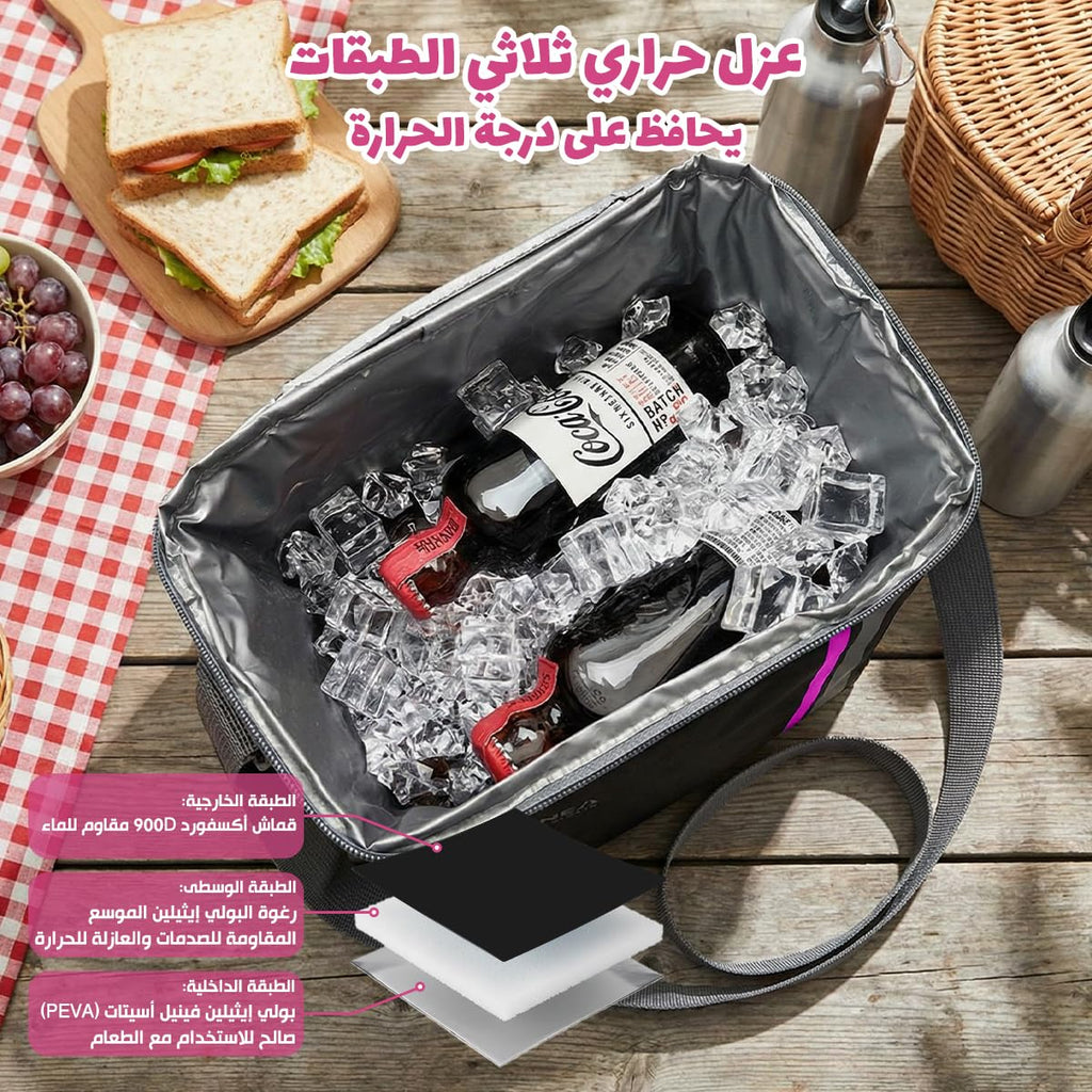 Insulated Lunch Bag 8L Thermal Food Cooler Tote, Waterproof Leakproof Lunch Box Bag for Hot Cold Meals Work School Picnic Travel, BB-569 (Black/Pink) - image 4
