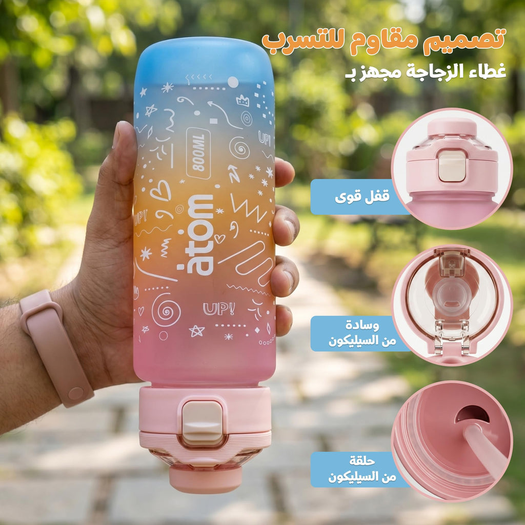 Water Bottle 800ml with Carry Handle, BPA-Free Leak-Resistant Plastic Sports Bottle for Gym, Fitness, School, Work, Travel and Daily Use, FL-1266, Pink - image 4