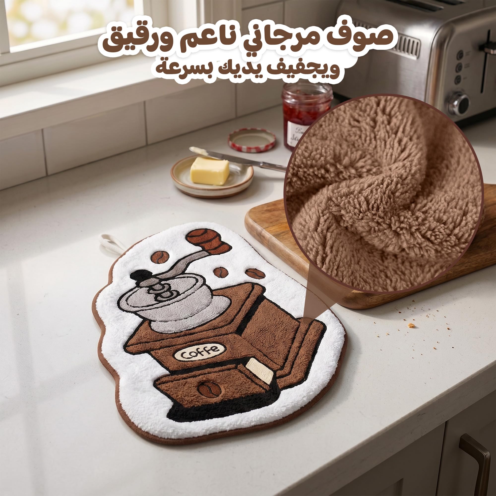 Kitchen Towel, Microfiber Hand and Dish Cloth with Hanging Loop, Soft Absorbent Quick-Dry Towel for Drying Hands, Dishes, Counters and Daily Cleaning, J-457B, Coffee Machine - image 3