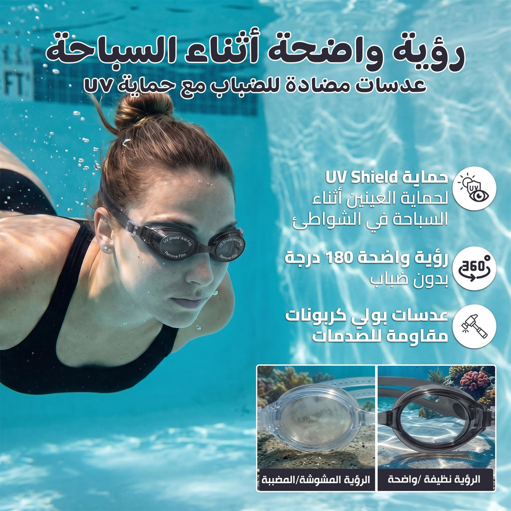 Swimming Goggles with Hypoallergenic Silicone, Shatter-Resistant Lenses and Adjustable Strap, One-Size Swim Glasses for Pool, Beach, Training and Recreational Swimming, SB-380, Black - image 3