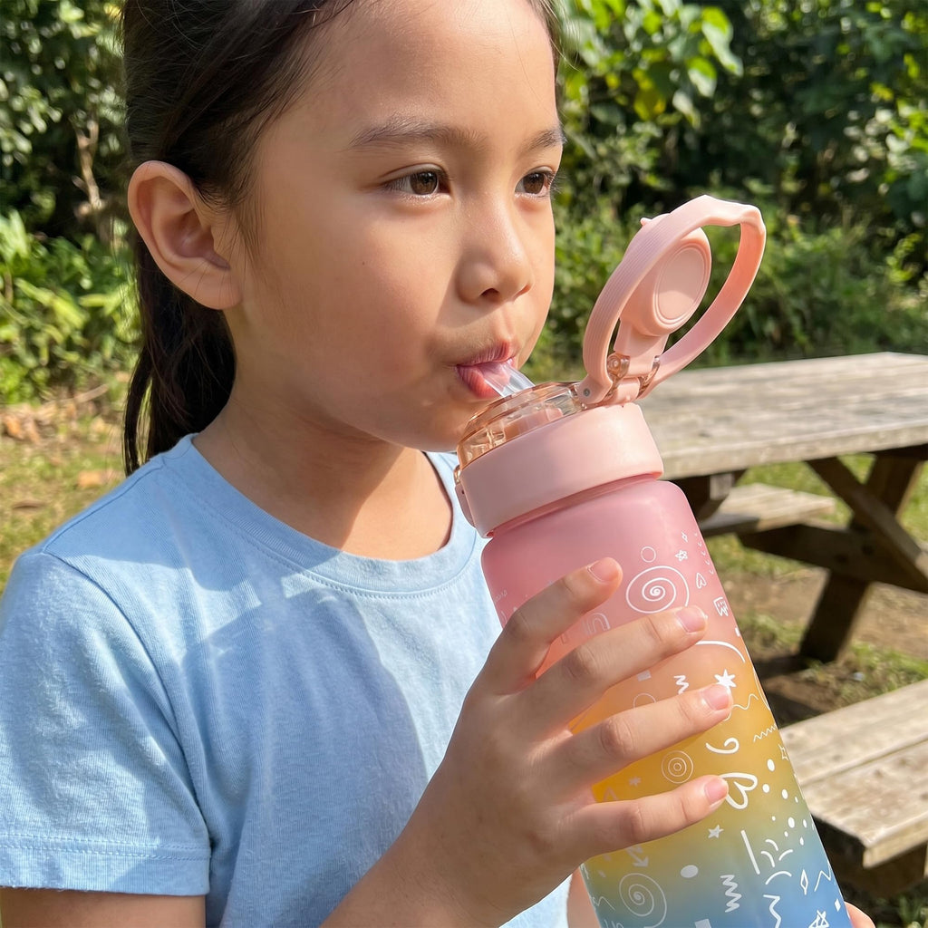 Water Bottle 800ml with Carry Handle, BPA-Free Leak-Resistant Plastic Sports Bottle for Gym, Fitness, School, Work, Travel and Daily Use, FL-1266, Pink - image 6