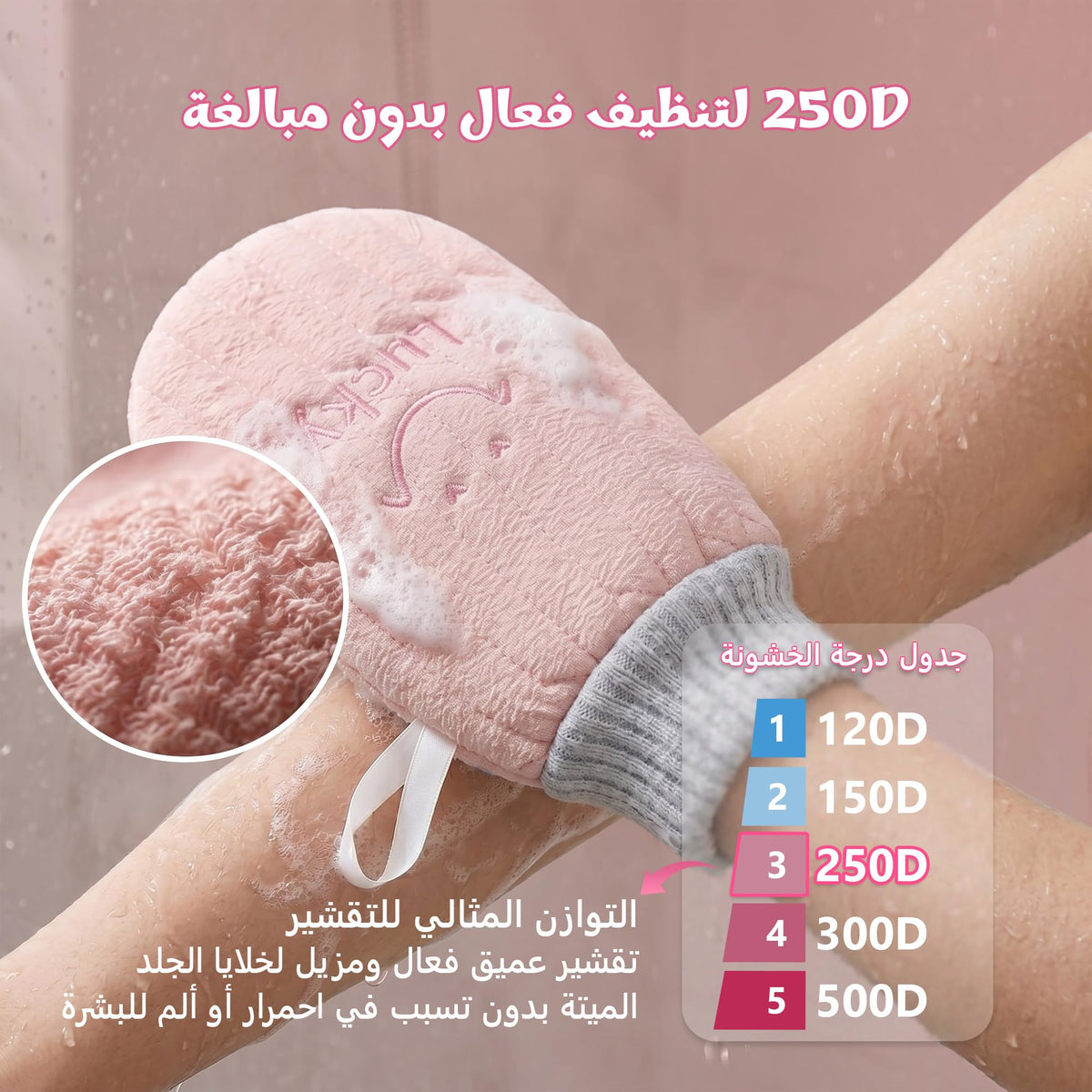 Body Loofah Shower Mitt, lightweight, for Gym Travel Work Home Bathroom, Pink - image 3