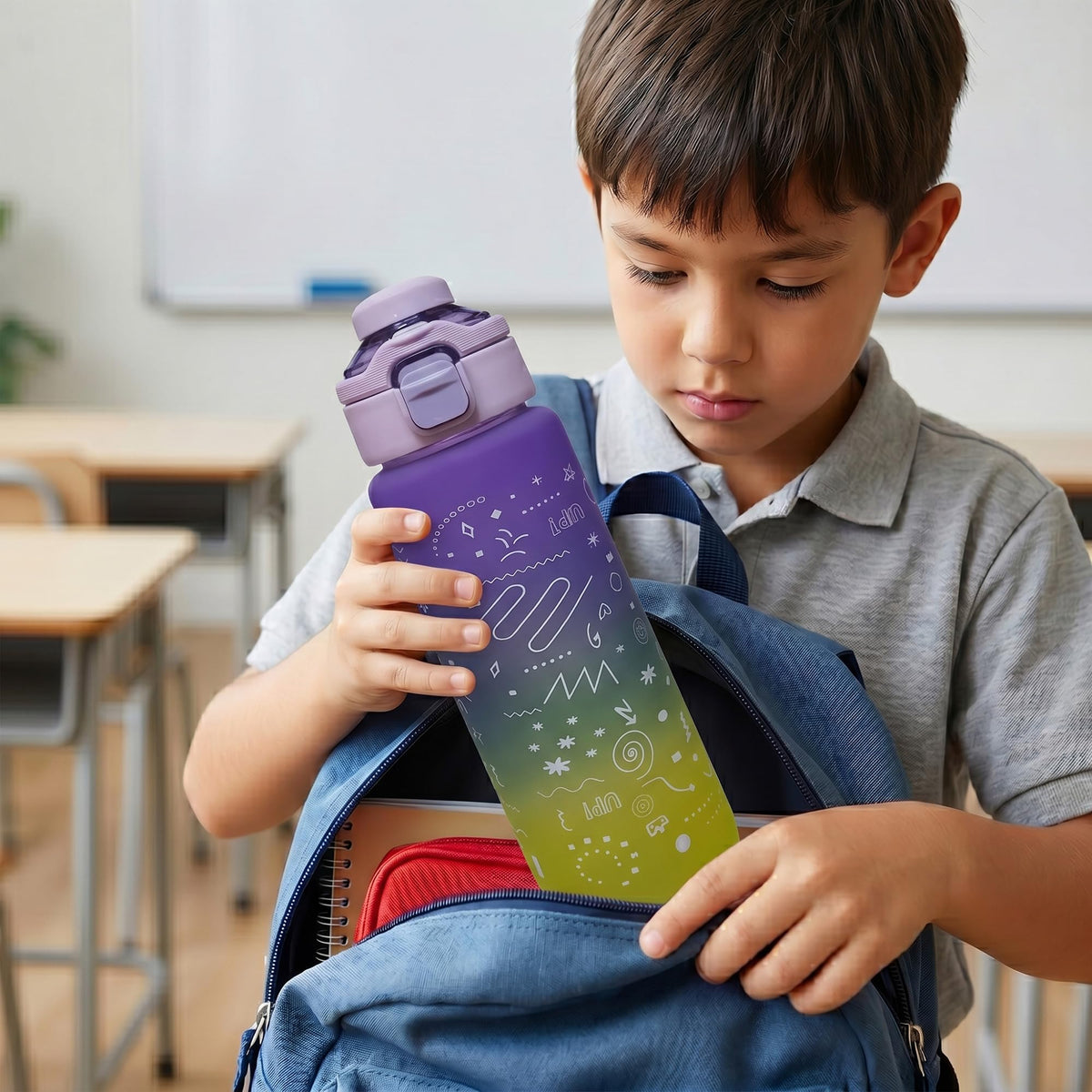 Water Bottle 800ml with Carry Handle, Leak-Resistant BPA-Free Plastic Sports Bottle for Gym, Fitness, School, Home, Outdoor Activities and Travel, FL-1266, Purple - image 7