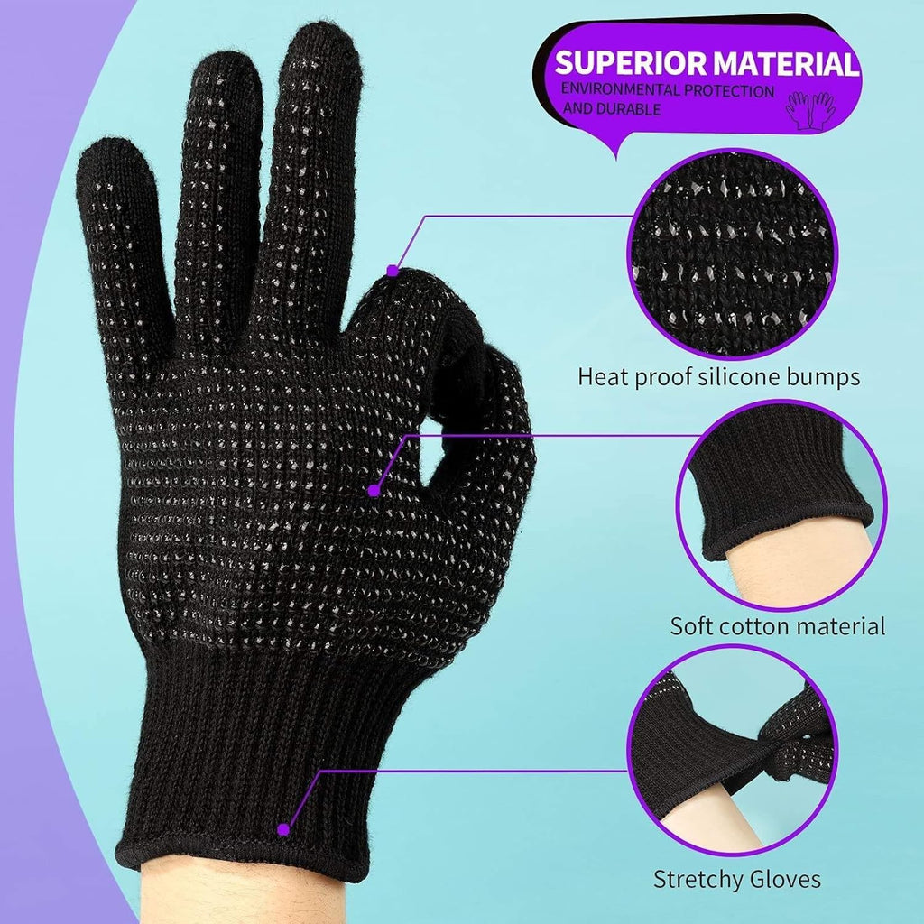 Heat Resistant Glove for Hair Styling, Silicone Bump Protective Finger Glove with Non-Slip Grip for Hair Straightener and Curling Iron, Black, One Size - image 2