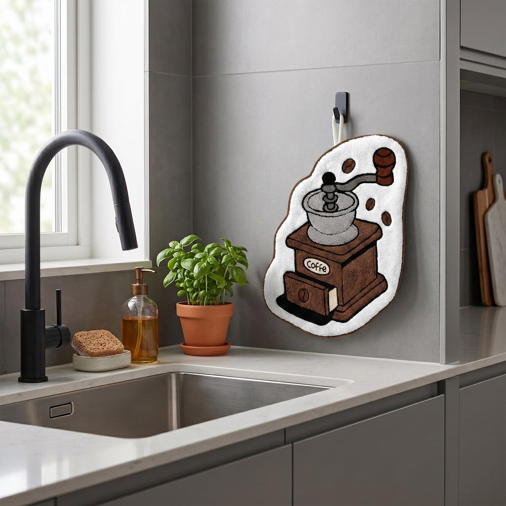 Kitchen Towel, Microfiber Hand and Dish Cloth with Hanging Loop, Soft Absorbent Quick-Dry Towel for Drying Hands, Dishes, Counters and Daily Cleaning, J-457B, Coffee Machine - image 7