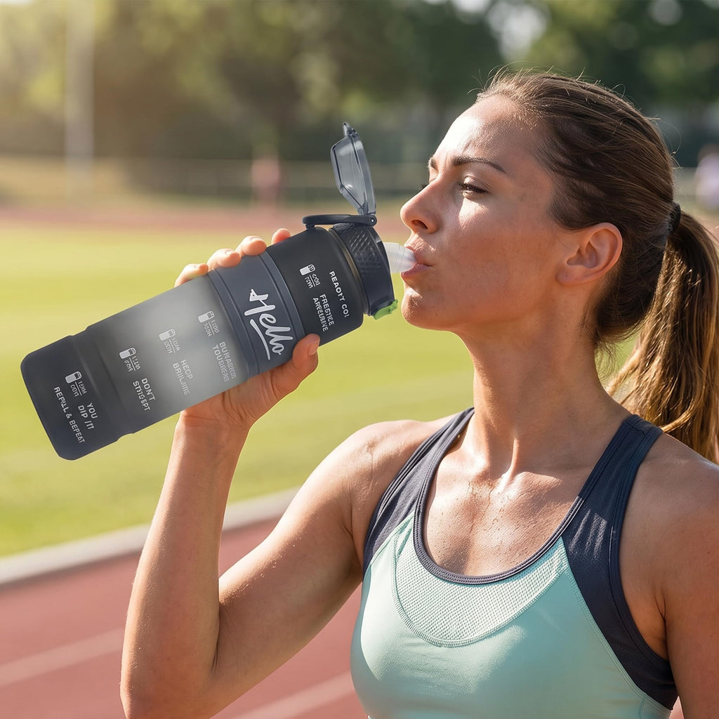Water Bottle 1L with Straw Lid and Carry Handle, BPA-Free Leak-Resistant Reusable Sports Bottle for Gym, School, Travel and Outdoor Use, FL-230, Black - image 6