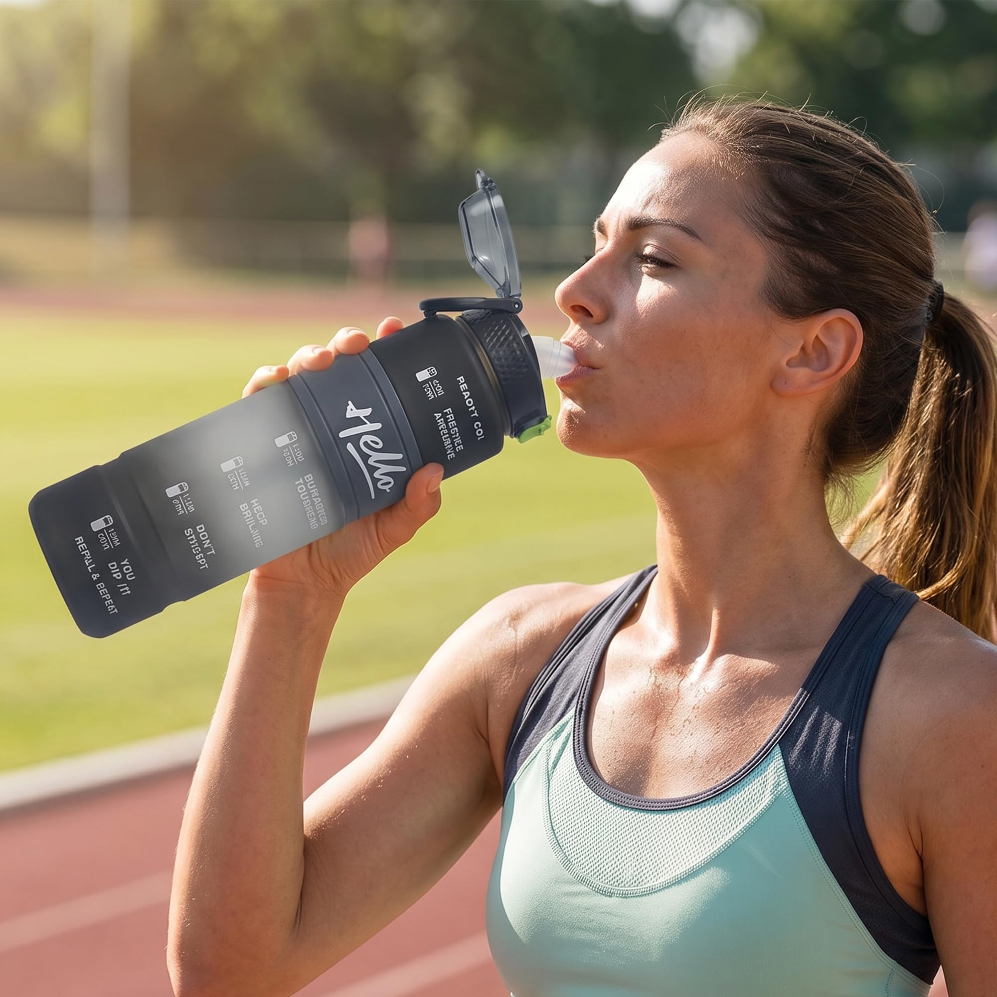 Water Bottle 1L with Straw Lid and Carry Handle, BPA-Free Leak-Resistant Reusable Sports Bottle for Gym, School, Travel and Outdoor Use, FL-230, Black - image 6
