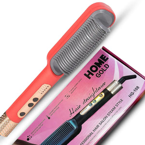 HOME GOLD Hair Straightener Ceramic Plate HG-108, 5-Gear LCD Temperature Control, Constant Temperature Fast 45W Heating, 360 Rotation Cord for Straightening Curling and Styling (Red)