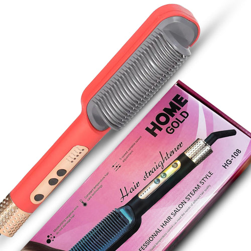 HOME GOLD Hair Straightener Ceramic Plate HG-108, 5-Gear LCD Temperature Control, Constant Temperature Fast 45W Heating, 360 Rotation Cord for Straightening Curling and Styling (Red)