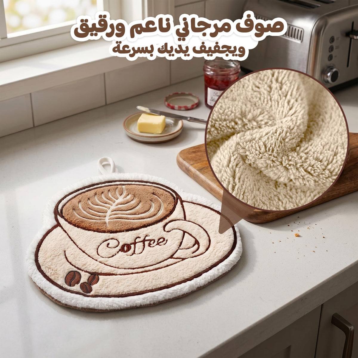 Microfiber Kitchen Towel, Soft Absorbent Hand Towel with Hanging Loop, Quick Dry Dish Cloth for Drying Hands, Dishes, Counters and Daily Cleaning, J-457B, Coffee Cup - image 3
