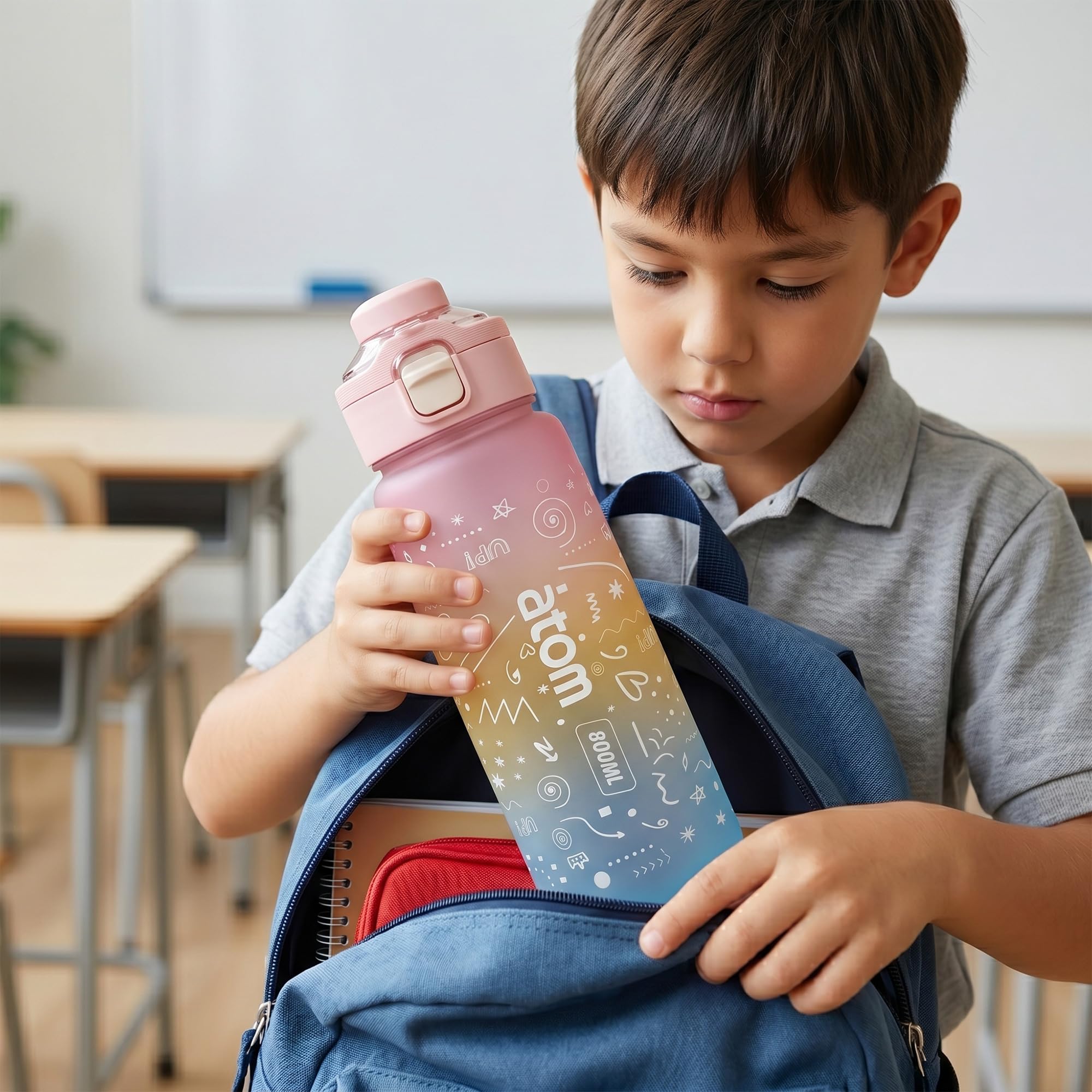 Water Bottle 800ml with Carry Handle, BPA-Free Leak-Resistant Plastic Sports Bottle for Gym, Fitness, School, Work, Travel and Daily Use, FL-1266, Pink - image 7