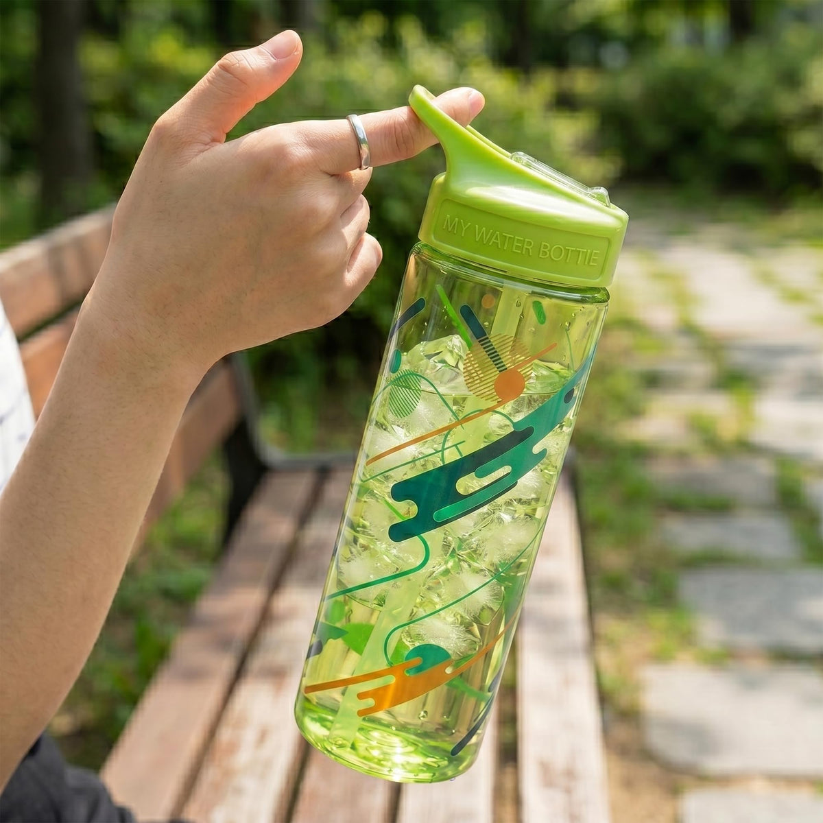 Water Bottle 650ml BPA-Free Plastic with Carry Handle, Leak-Resistant Sports Drinking Bottle for Gym, School, Travel, Home and Outdoor Use, FL-236-B, Green - image 7