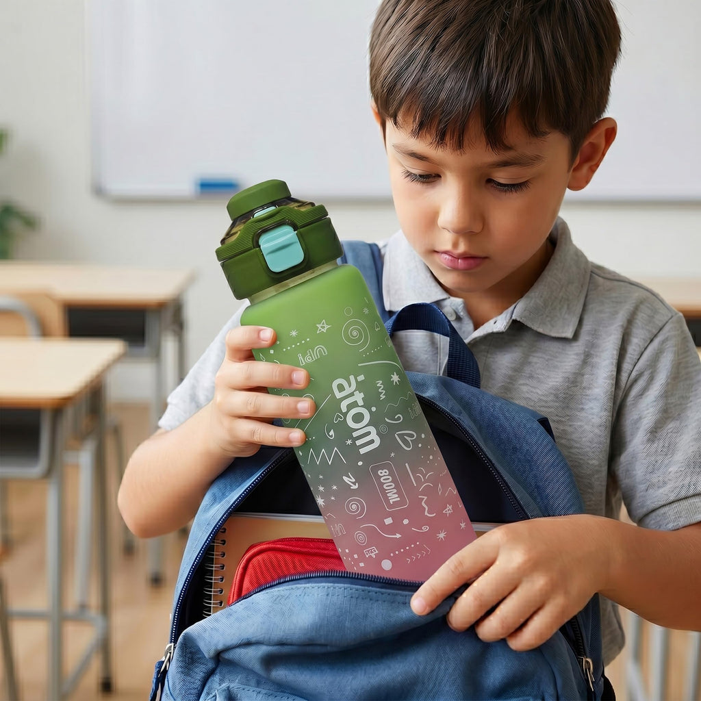 Water Bottle 800ml with Carry Handle, Leak-Resistant BPA-Free Plastic Sports Bottle for Gym, Fitness, School, Home, Outdoor Activities and Travel, FL-1266, Green - image 7