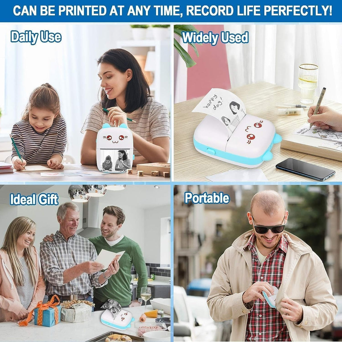 Mini Printer, Bluetooth Thermal Pocket Printer with Inkless Printing for Photos, Stickers, Notes and Labels, Portable Wireless Device for Android and iOS, Blue - image 5