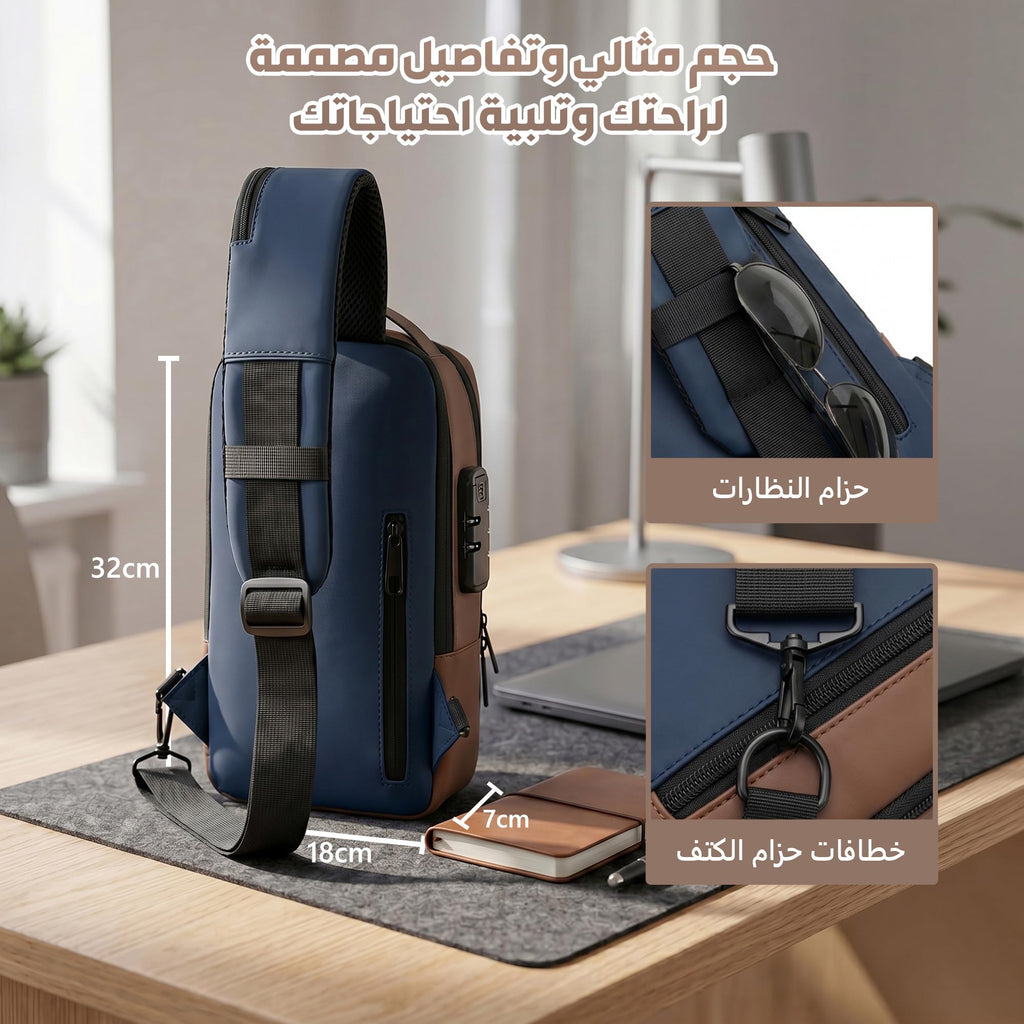 Crossbody Sling Bag, Chest and Shoulder Backpack with Password Lock, USB Charging Port, Adjustable Strap, Multiple Pockets and Zipper Closure for Men and Women, BB-142 (Blue & Brown) - image 7