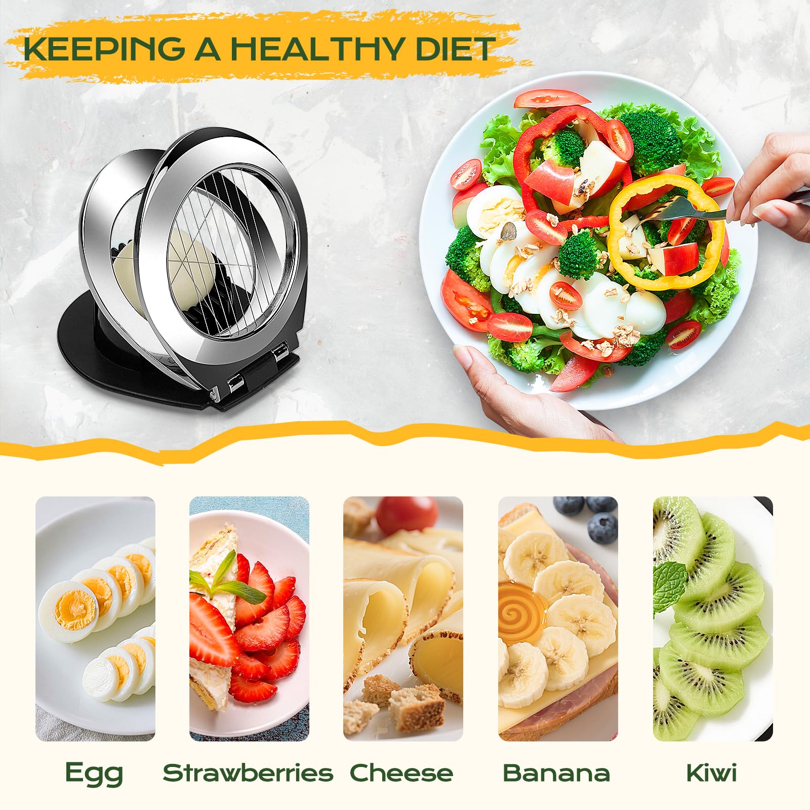 Bibury Egg Slicer, Egg Slicer for Hard Boiled Eggs, Egg Cutter Heavy Duty for Strawberry Fruit Garnish Slicer, Stainless Steel Wire with 3 Slicing Styles, Easy to Clean - image 6