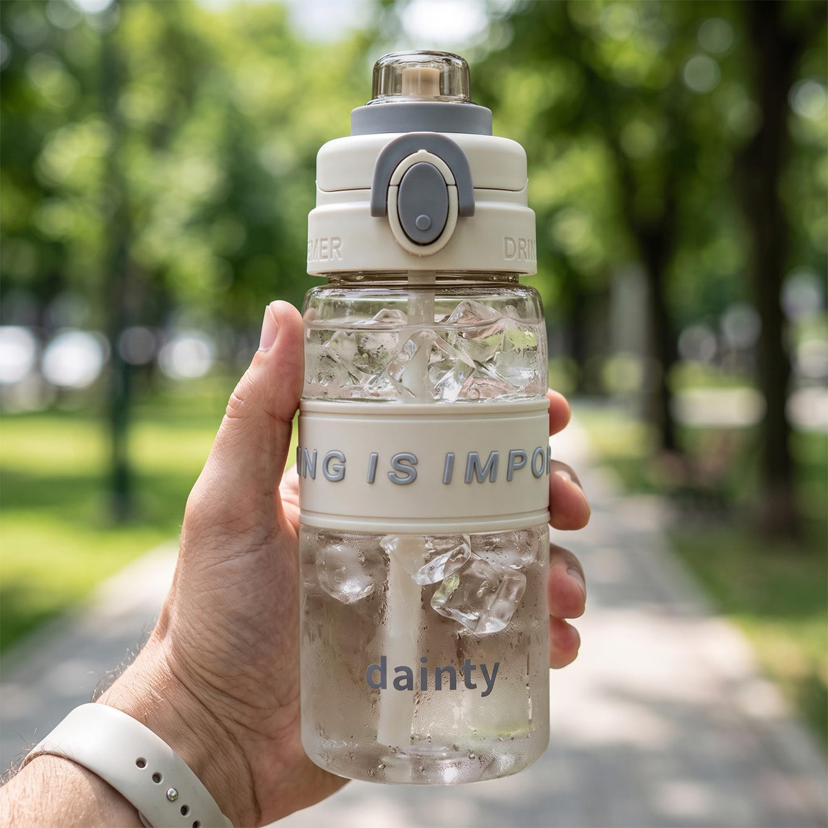 Water Bottle 500ml with Straw, BPA-Free Lightweight Plastic Sports Bottle with Leak-Resistant Lid for School, Gym, Fitness, Outdoor and Travel Use, FL-1315, Beige - image 7