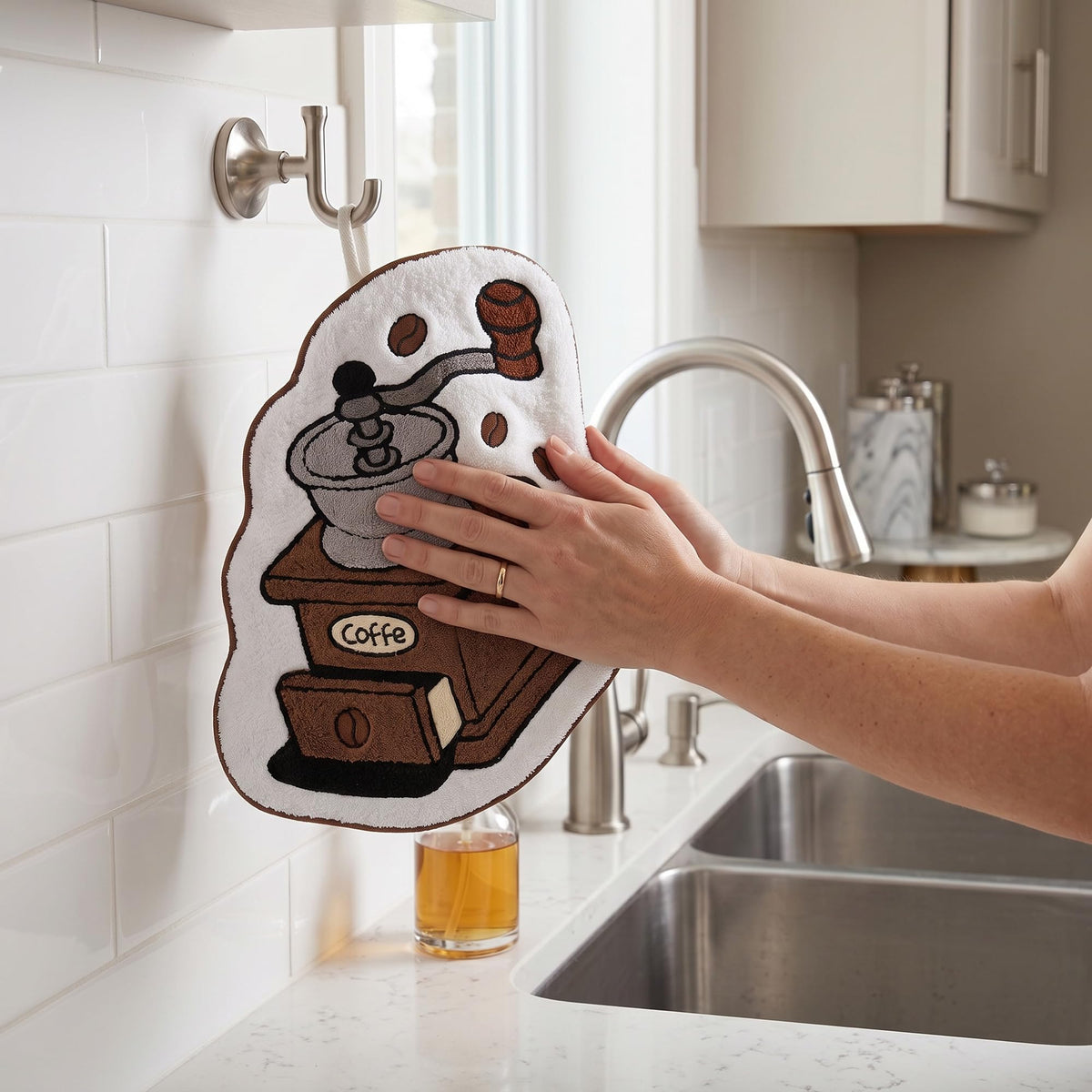 Kitchen Towel, Microfiber Hand and Dish Cloth with Hanging Loop, Soft Absorbent Quick-Dry Towel for Drying Hands, Dishes, Counters and Daily Cleaning, J-457B, Coffee Machine - image 6