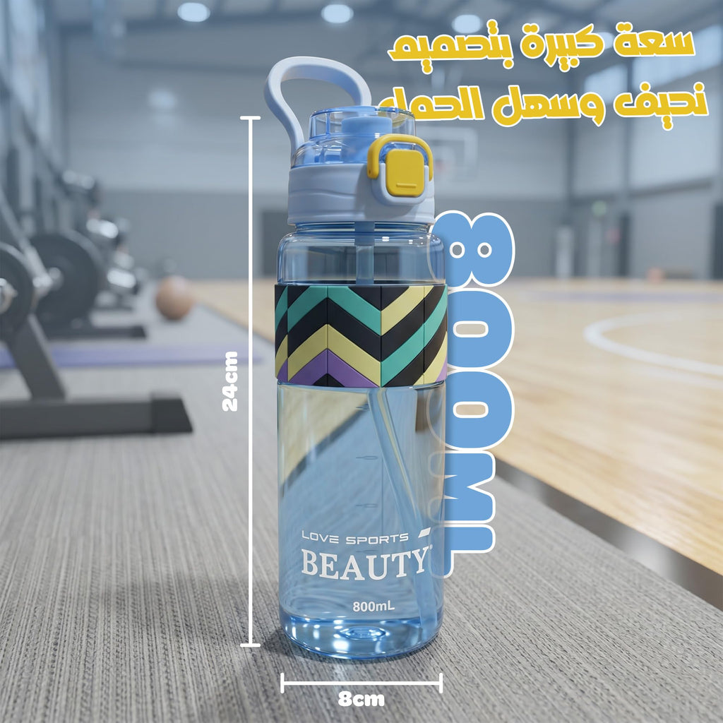 Sports Water Bottle 800ml with Carry Handle, BPA-Free Leak-Resistant Plastic Drinking Bottle for Gym, Fitness, School, Office, Travel and Outdoor Use, FL-1312, Blue - image 5