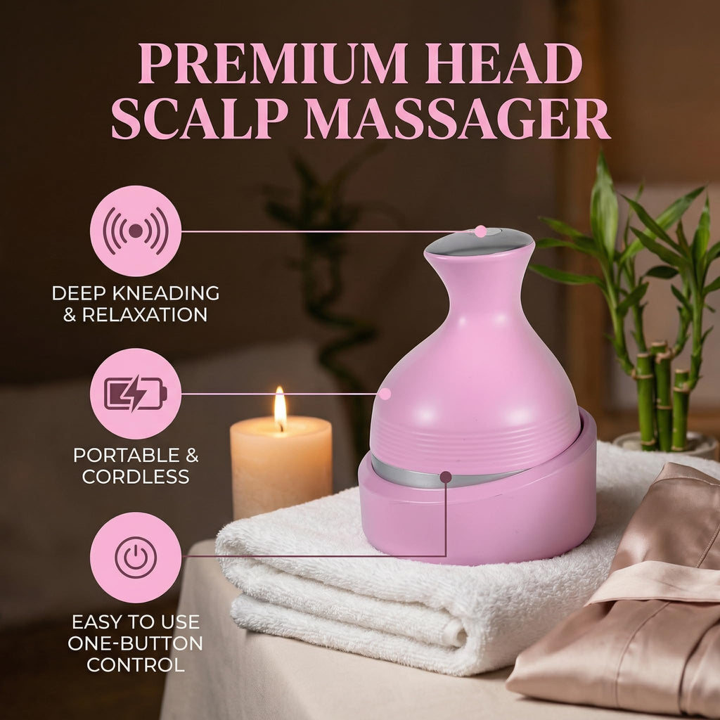 Scalp Massager Handheld Head Massage Tool, 3D Kneading Motion, Relaxing Daily Scalp Care for Stress Relief, Home and Travel Use (Pink) - image 2