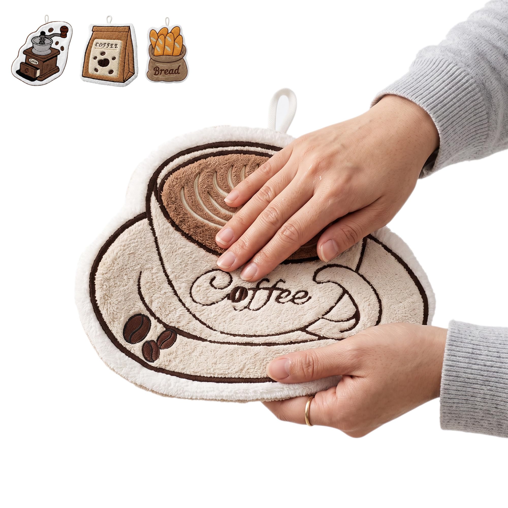Microfiber Kitchen Towel, Soft Absorbent Hand Towel with Hanging Loop, Quick Dry Dish Cloth for Drying Hands, Dishes, Counters and Daily Cleaning, J-457B, Coffee Cup - image 1
