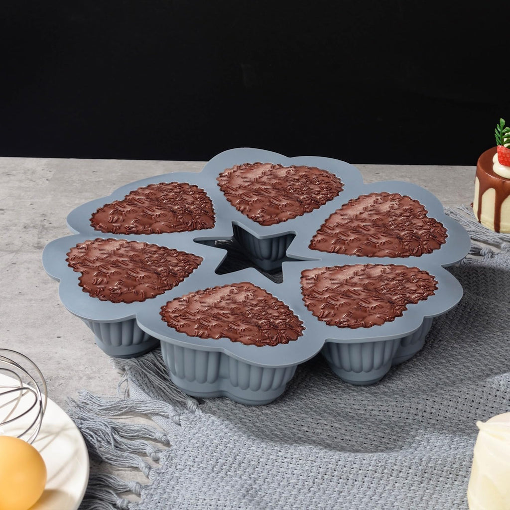 Silicone Muffin Pan - Heart Mold 6 Cups, Non-Stick Baking Tray with Handles, BPA Free, Oven Safe & Reusable for Cup cakes, Muffins, Brownies and Parties (Pink) - image 5