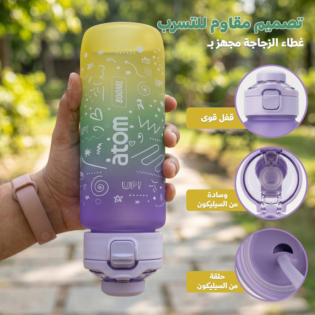 Water Bottle 800ml with Carry Handle, BPA-Free Leak-Resistant Plastic Sports Bottle for Gym, Fitness, School, Work, Travel and Daily Use, FL-1266, Purple - image 4