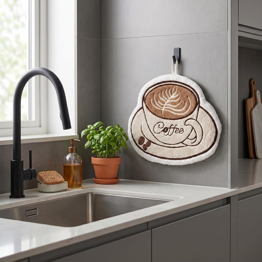 Microfiber Kitchen Towel, Soft Absorbent Hand Towel with Hanging Loop, Quick Dry Dish Cloth for Drying Hands, Dishes, Counters and Daily Cleaning, J-457B, Coffee Cup - image 7