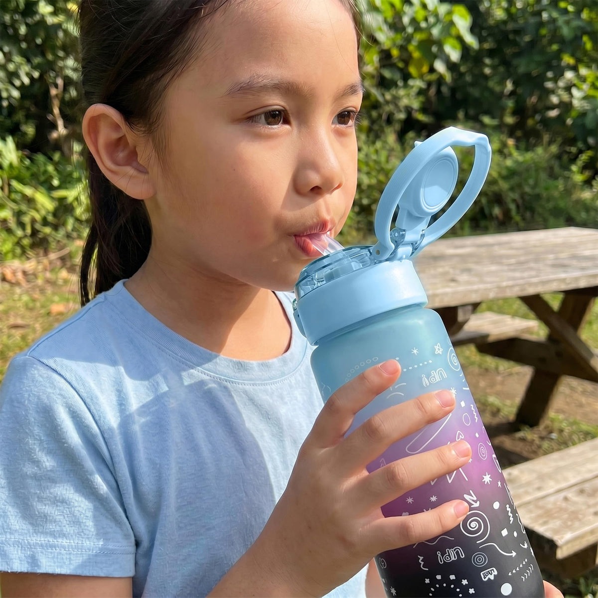 Water Bottle 800ml with Carry Handle, Leak-Resistant BPA-Free Plastic Sports Bottle for Gym, Fitness, School, Home, Outdoor Activities and Travel, FL-1266, Blue - image 6