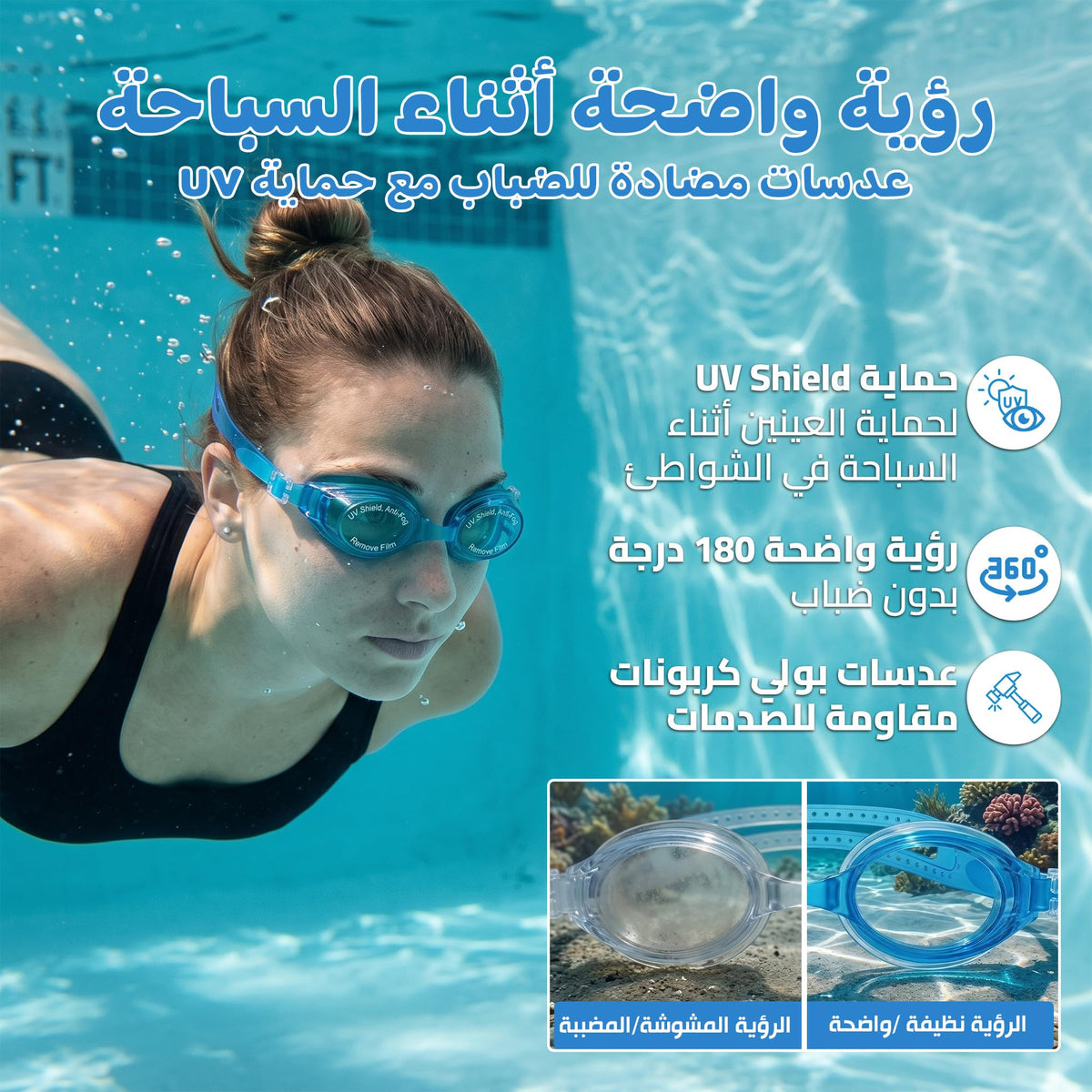 Swimming Goggles with Hypoallergenic Silicone, Shatter-Resistant Lenses and Adjustable Strap for Pool, Beach, Training and Recreational Swimming, SB-380, Light Blue - image 3