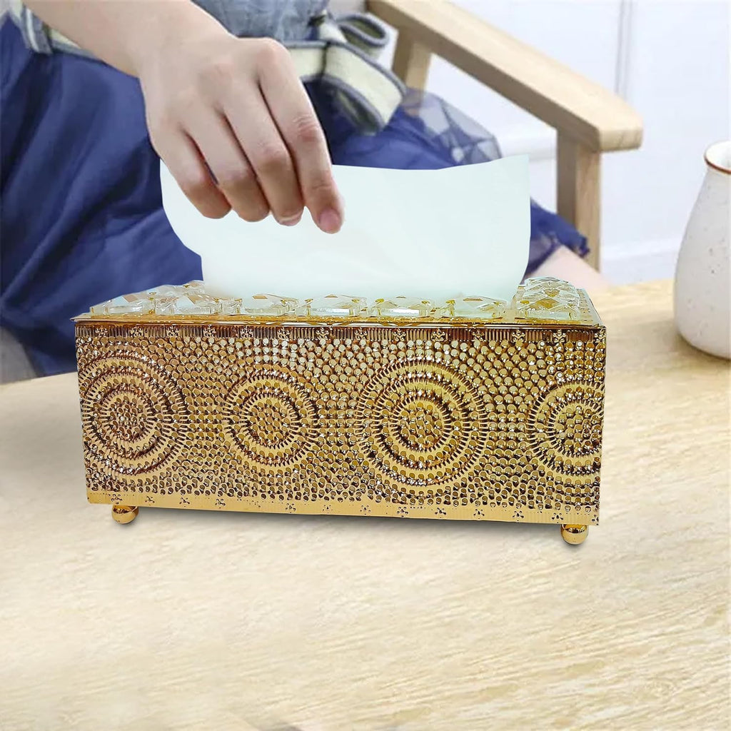 Tissue Box Holder, Gold Crystal Decorative Cover and Facial Tissue Dispenser with Polished Modern Design for Home, Living Room, Bedroom and Office - image 6