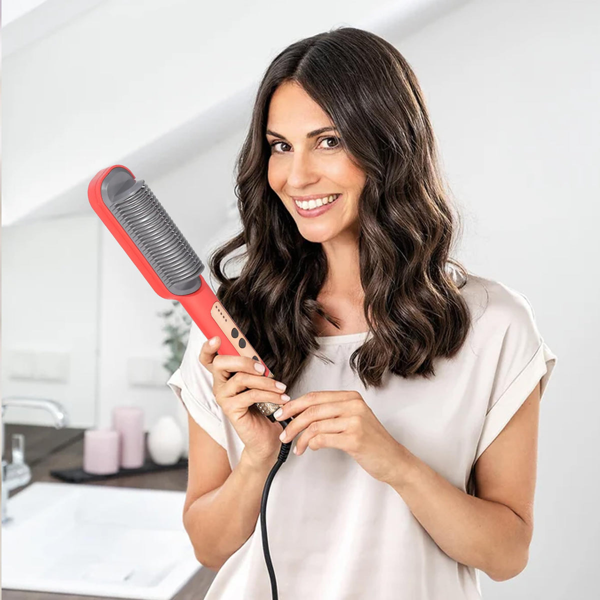 HOME GOLD Hair Straightener Ceramic Plate HG-108, 5-Gear LCD Temperature Control, Constant Temperature Fast 45W Heating, 360 Rotation Cord for Straightening Curling and Styling (Red) - image 7